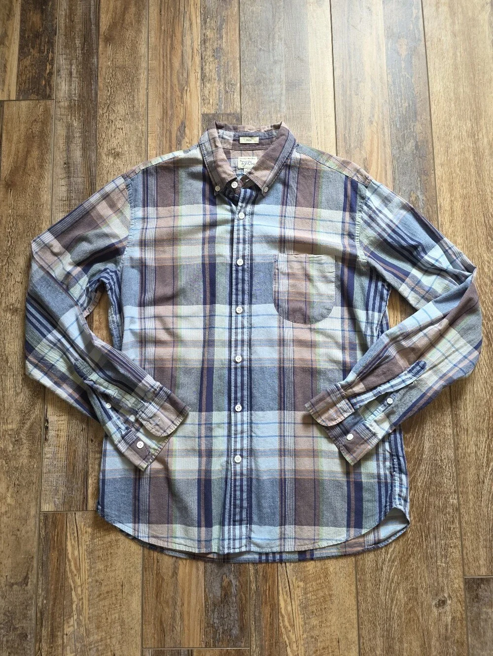 J.Crew - Slim Indian Madras Plaid Shirt - Large - Blue Beige Plaid
